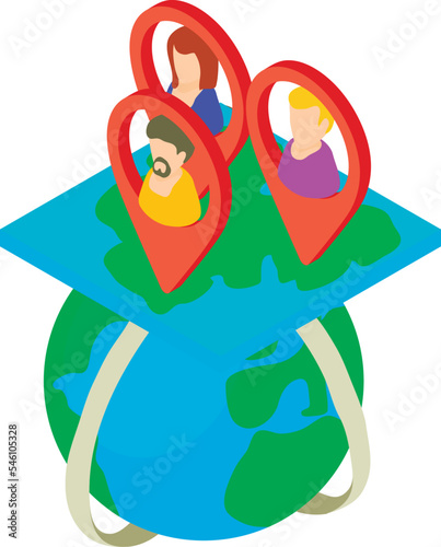 Demography concept icon isometric vector. People of different gender on planet. World population day