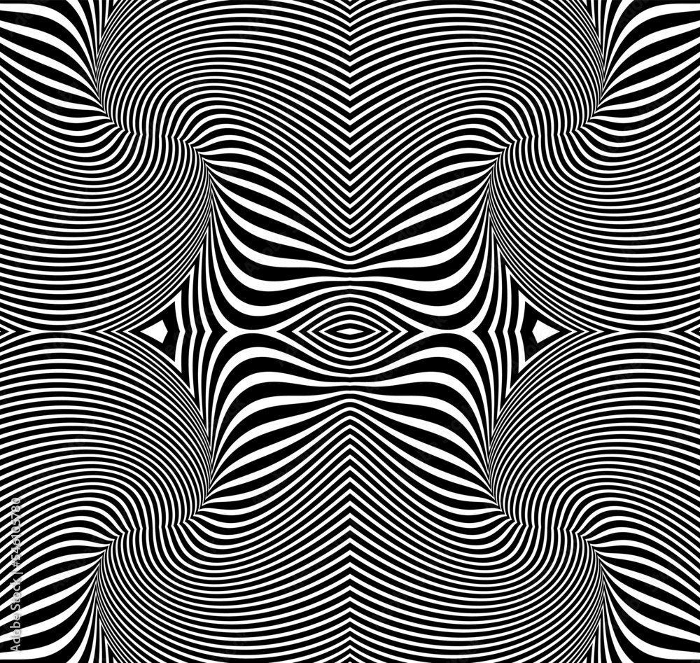 Abstract rotated black and white lines. Geometric art. Design element. Digital image with a psychedelic stripes.Design element for prints, web, template