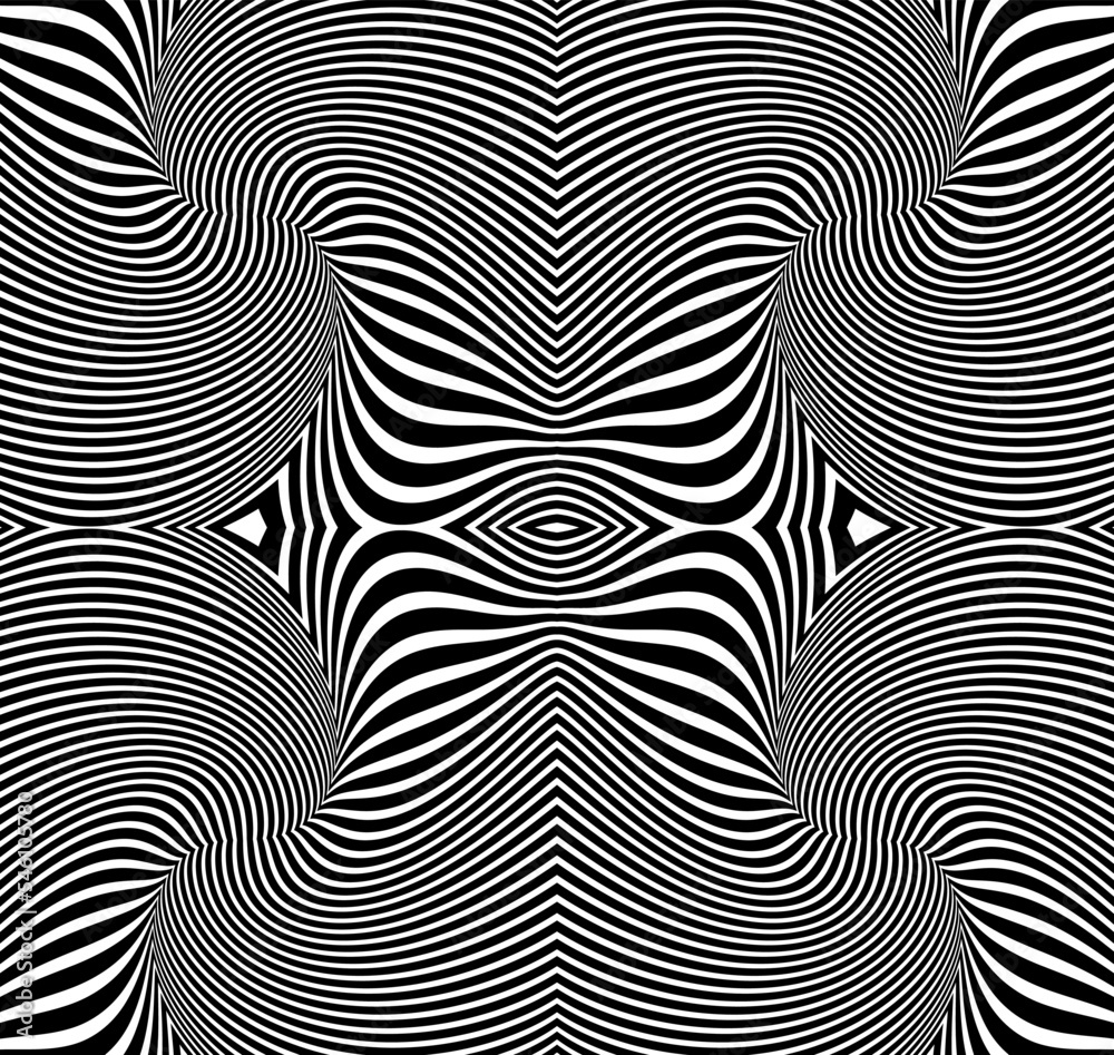 Abstract rotated black and white lines. Geometric art. Design element. Digital image with a psychedelic stripes.Design element for prints, web, template Abstract rotated black and white lines. Geometric art. Design element. Digital image with a psychedelic stripes.Design element for prints, web, template