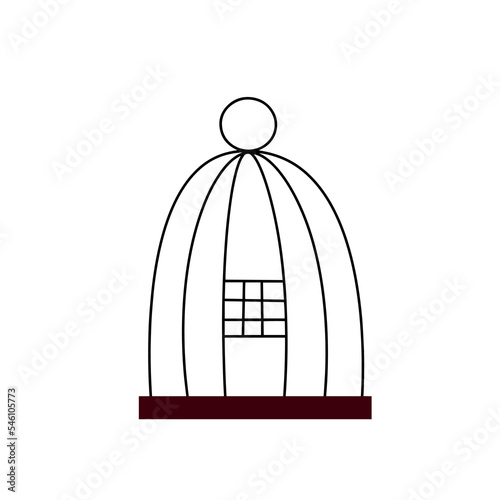 Bird cage with lock. Closed birdcage of lines. Bird house. Doodle cartoon