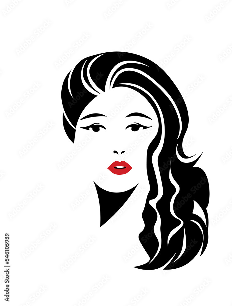portrait of a woman. Women long hair style icon, logo women face on white background portrait of a woman. Women long hair style icon, logo women face on white background