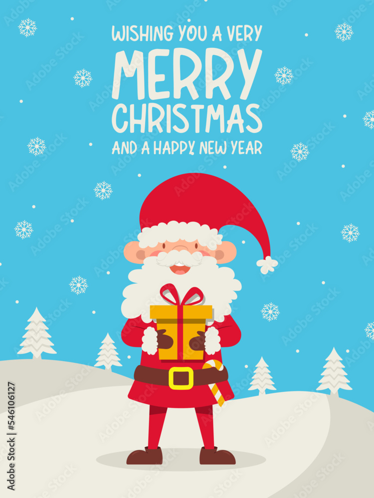 Cute santa, christmas card. Santa claus with a gift Cute santa, christmas card. Santa claus with a gift