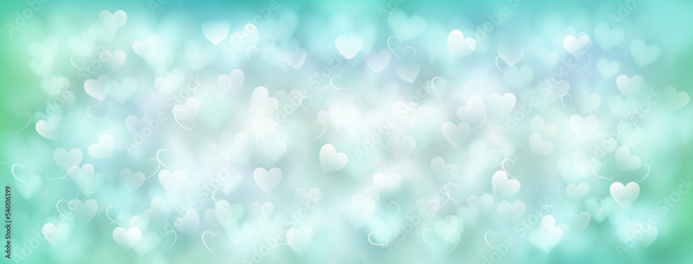 Background of small translucent blurry hearts in light blue colors. Illustration for Valentine's day