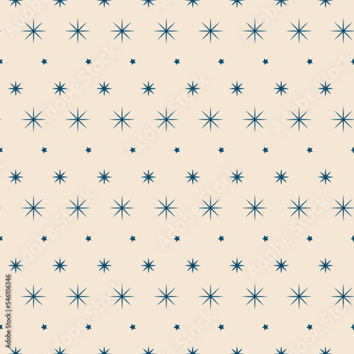 Vintage retro seamless pattern with stars. Christmas background with snowflakes