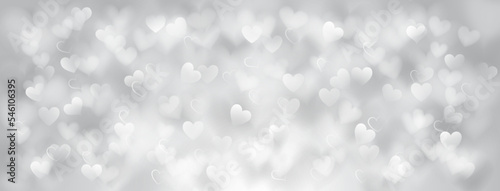 Background of small translucent blurry hearts in white and gray colors. Illustration for Valentine's day
