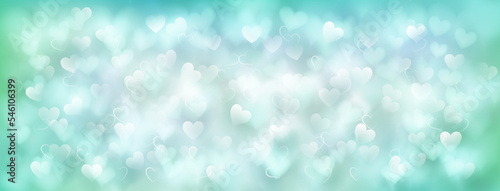 Background of small translucent blurry hearts in light blue colors. Illustration for Valentine's day