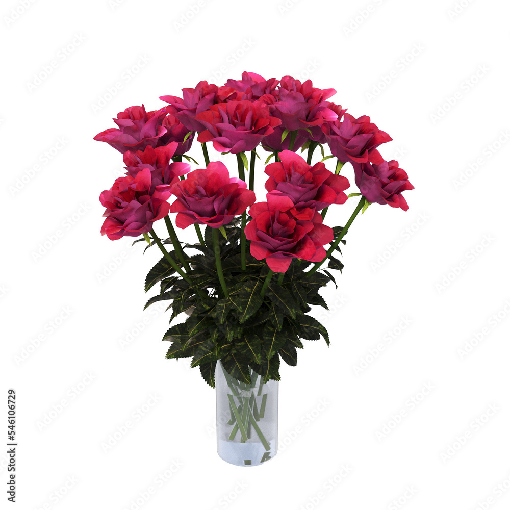 Obraz premium vase with Flowers, isolate on a transparent background, 3D illustration, cg render