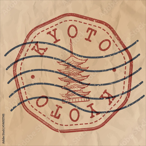 Kyoto, Japan Stamp City Travel Passport. Design Retro Symbol Country. Old Vintage Postmark.