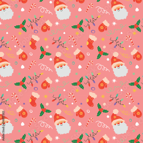 Christmas pattern with santa and christmas lights