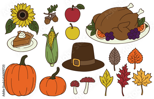 Fall Autumn Thanksgiving sticker AI icon set