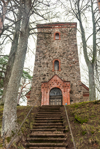 Darte lutheran church in autumn day, Latvia.