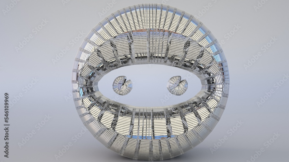 Obraz premium A highly reflective 3D Illustration of an object-artefact-art piece related to Ninja or Samurai. Modelers, Designers, and Artists must watch the mesh closely to easily make a version of their own.