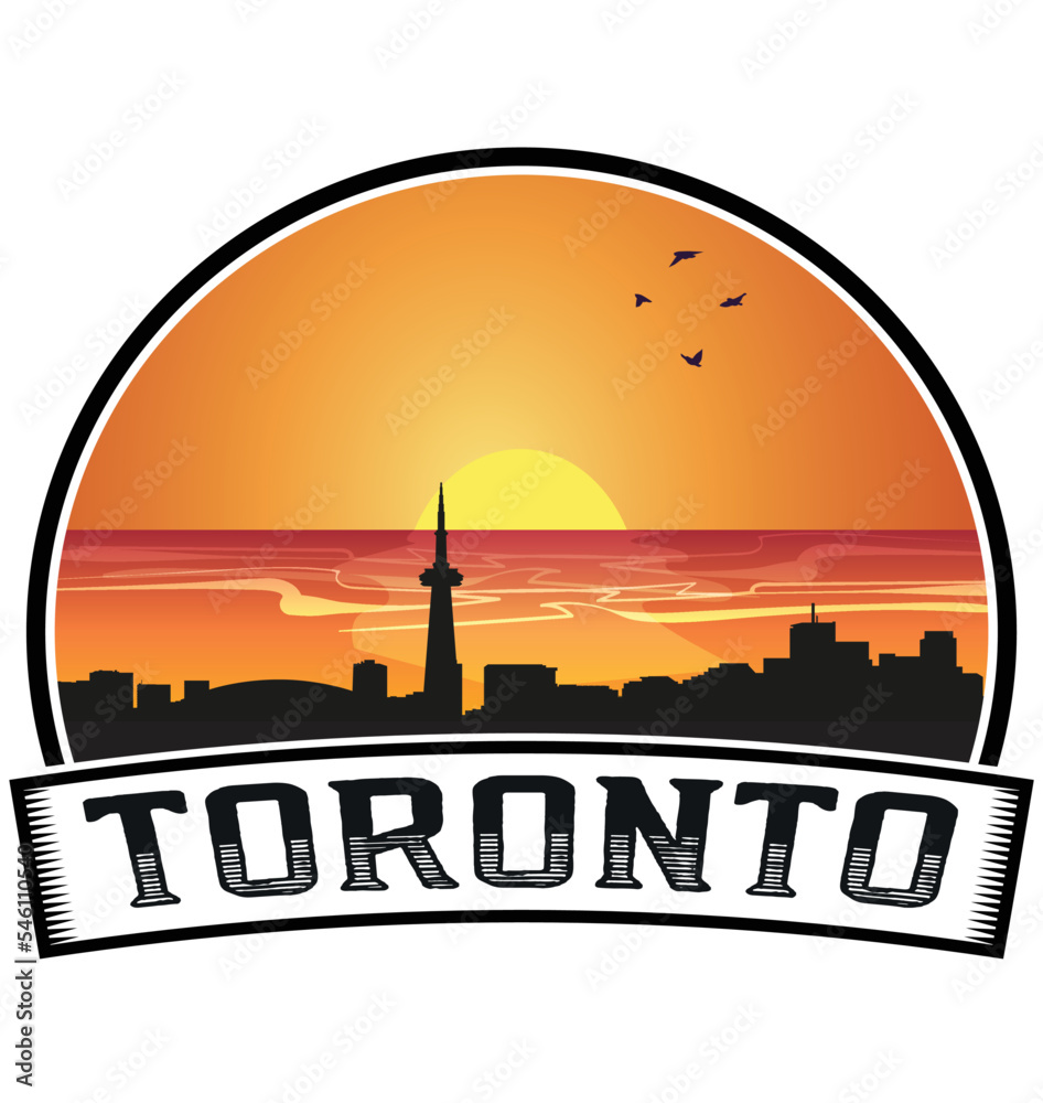 Toronto Canada Skyline Sunset Travel Souvenir Sticker Logo Badge Stamp Emblem Coat of Arms Vector Illustration EPS