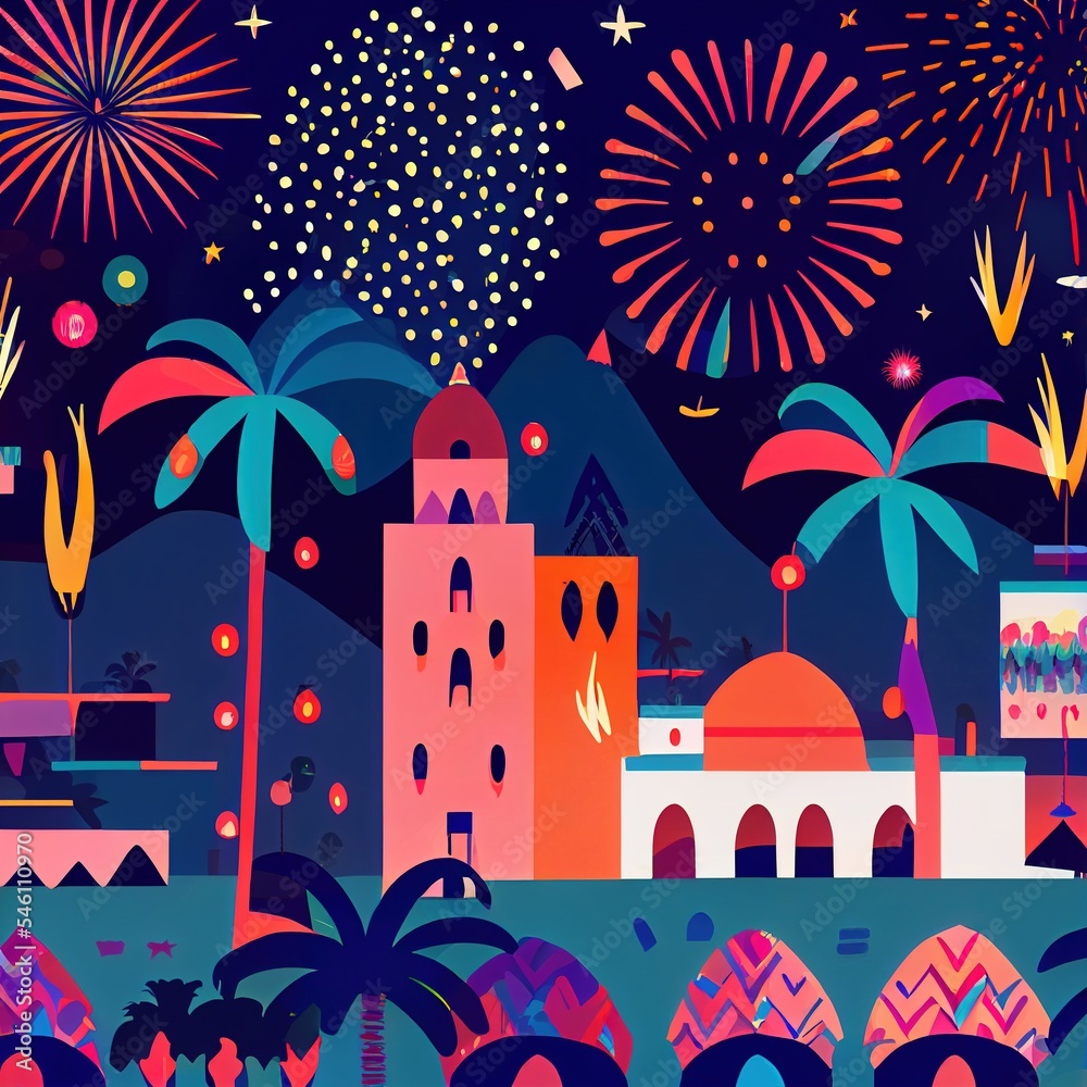 New year's fireworks, city landscape generated with Artificial Intelligence