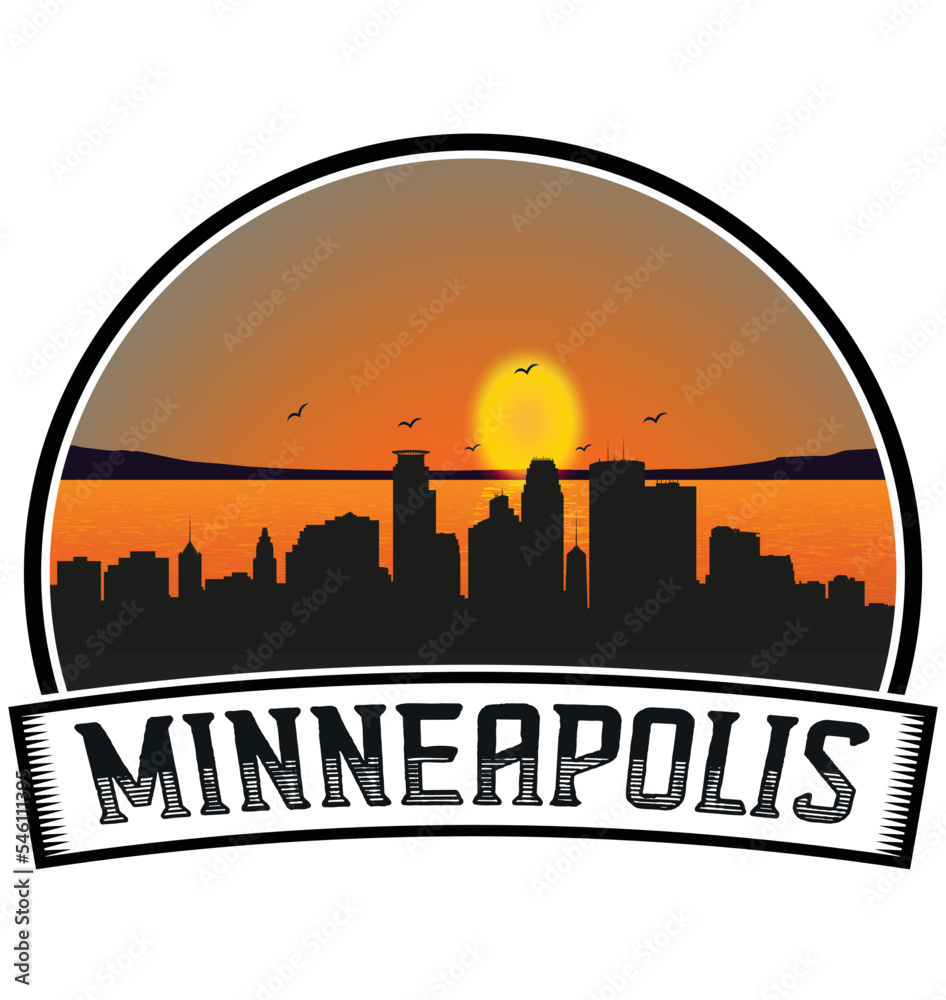 Minneapolis Minnesota USA Skyline Sunset Travel Souvenir Sticker Logo Badge Stamp Emblem Coat of Arms Vector Illustration EPS