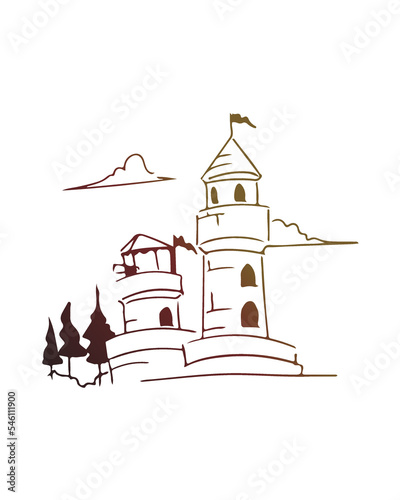 Castle building hand drawn vector illustration