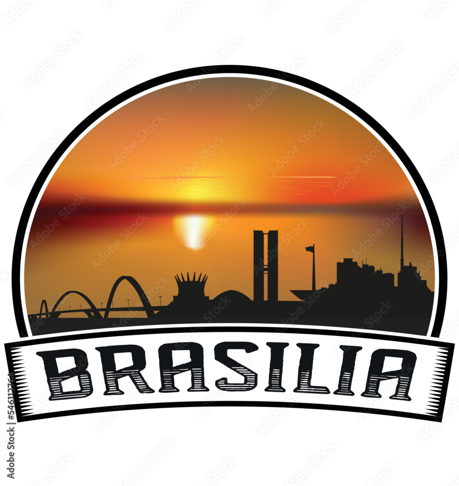 Brasilia Brazil Skyline Sunset Travel Souvenir Sticker Logo Badge Stamp Emblem Coat of Arms Vector Illustration EPS