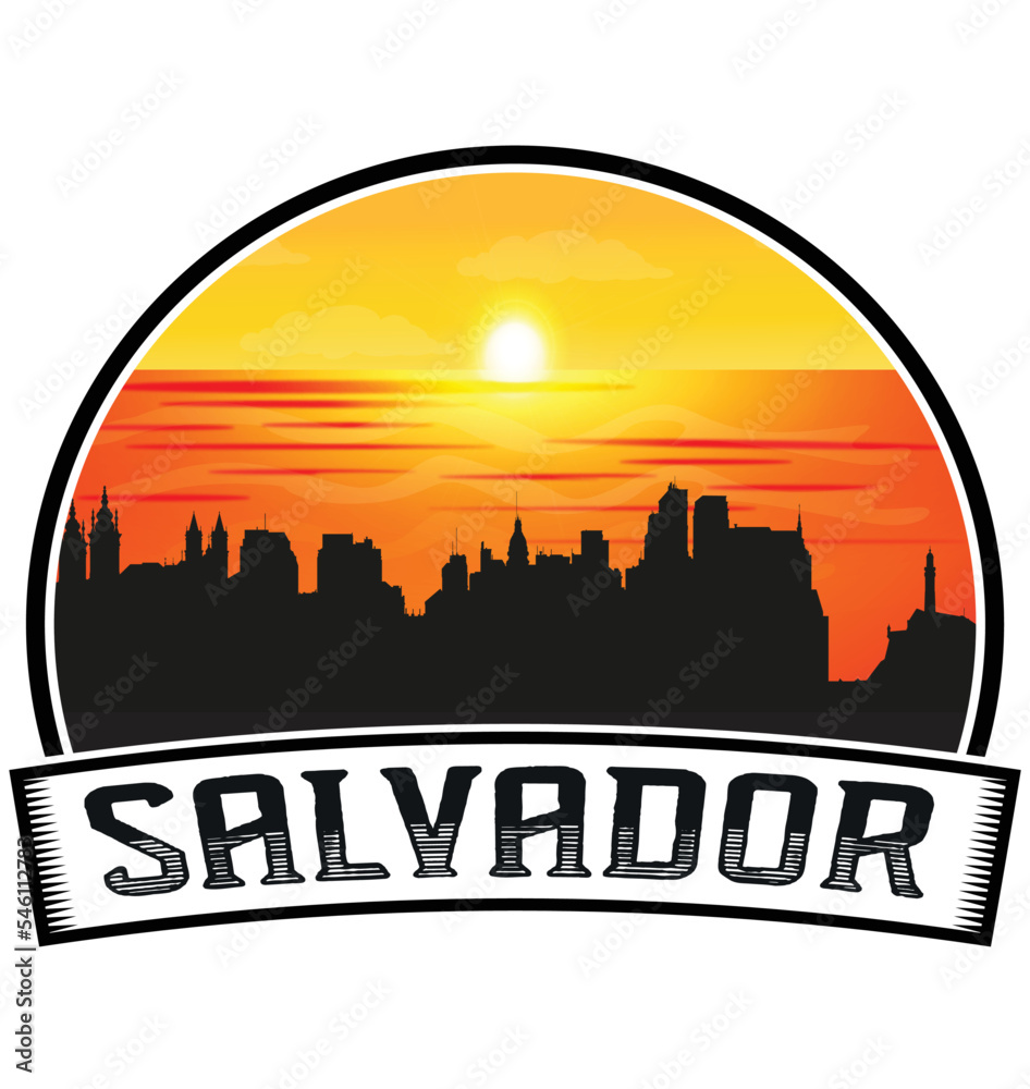 Salvador Brazil Skyline Sunset Travel Souvenir Sticker Logo Badge Stamp Emblem Coat of Arms Vector Illustration EPS