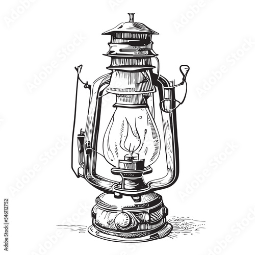 Kerasin lamp hand drawn engraving style sketch Vector illustration.