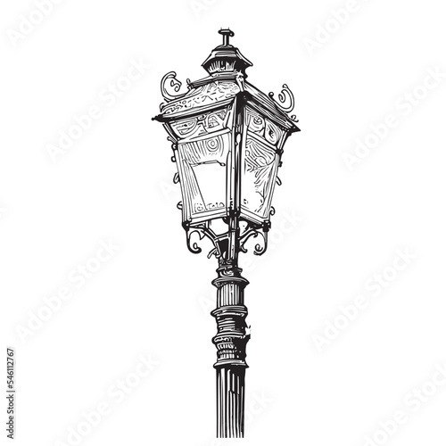 Street lamp retro sketch hand drawn engraving style Vector illustration.