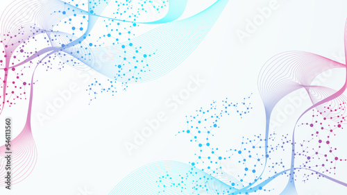 Modern abstract molecules structure for science or medical background. DNA helix or atom visualization. Molecular wave flow abstract background. Vector illustration