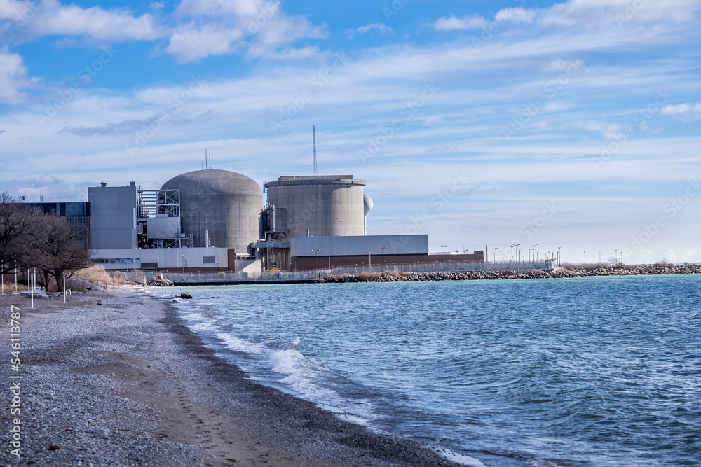 The Pickering Nuclear Power Plant as seen from the Beachfront Park in Pickering Ontario Canada.