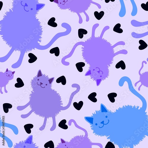 Cartoon animals seamless cat kitten pattern for wrapping paper and fabrics and linens and packaging