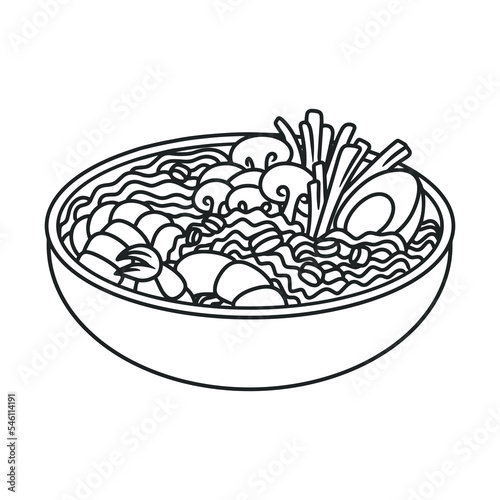 vector illustration. Doodle line style. street food. Ramen, noodles, meat. Design and interior element.