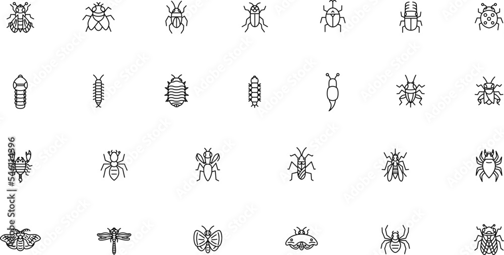 ミニ昆虫の線画イラストアイコンセット