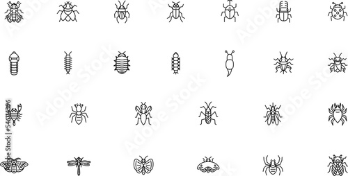 ミニ昆虫の線画イラストアイコンセット