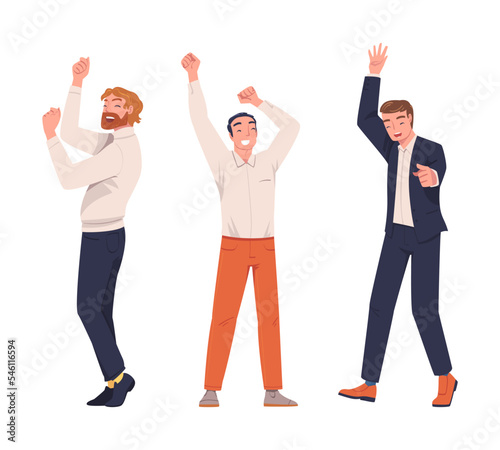 Man Character Screaming Feeling Joy and Excitement Celebrating Something Vector Set
