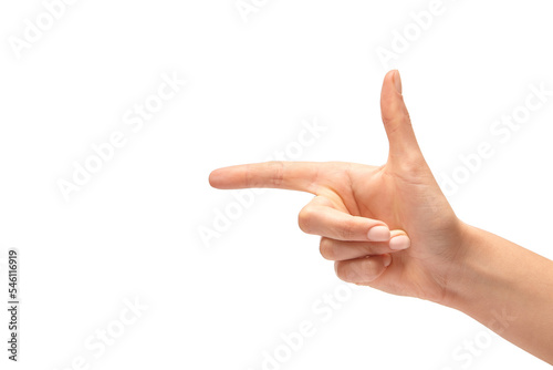 Female  Hand Showing A Pistol Gesture.