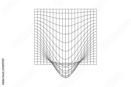 Distorted grid. Mesh warp texture. Futuristic net with convex effect. Geometric deformation. Gravity phenomenon. Bented lattice surface