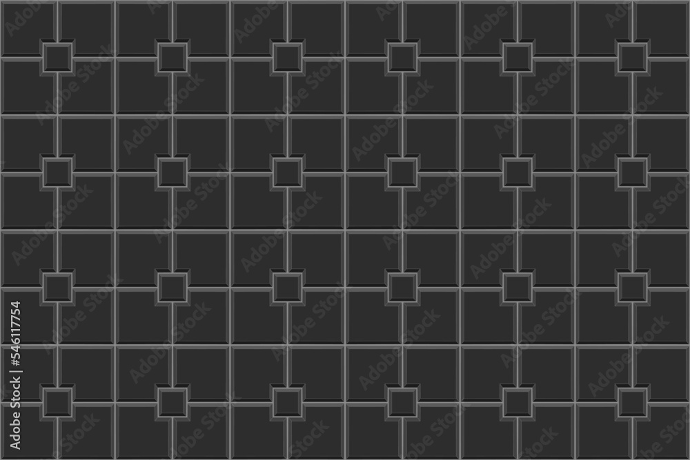 Black causeway square tile background. Stone or ceramic brick wall texture. Kitchen backsplash layout. Shower, toilet or bathroom floor decoration. Mosaic seamless pattern. Vector flat illustration Black causeway square tile background. Stone or ceramic brick wall texture. Kitchen backsplash layout. Shower, toilet or bathroom floor decoration. Mosaic seamless pattern. Vector flat illustration