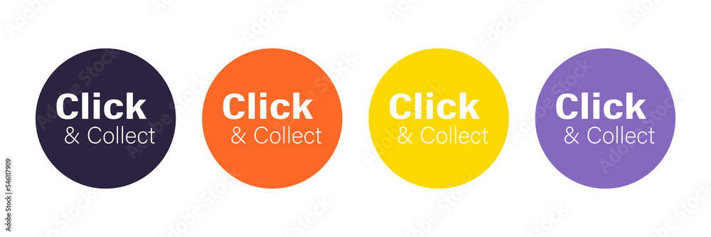 Click and collect on speech bubbles set Click and collect on speech bubbles set