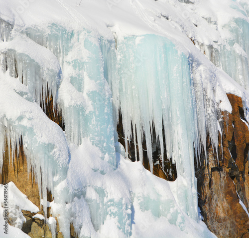 Winter landscape ice wall in Shefford mountain, ice runs off the rock Eastern township  Quebec, Canada © Daniel Meunier