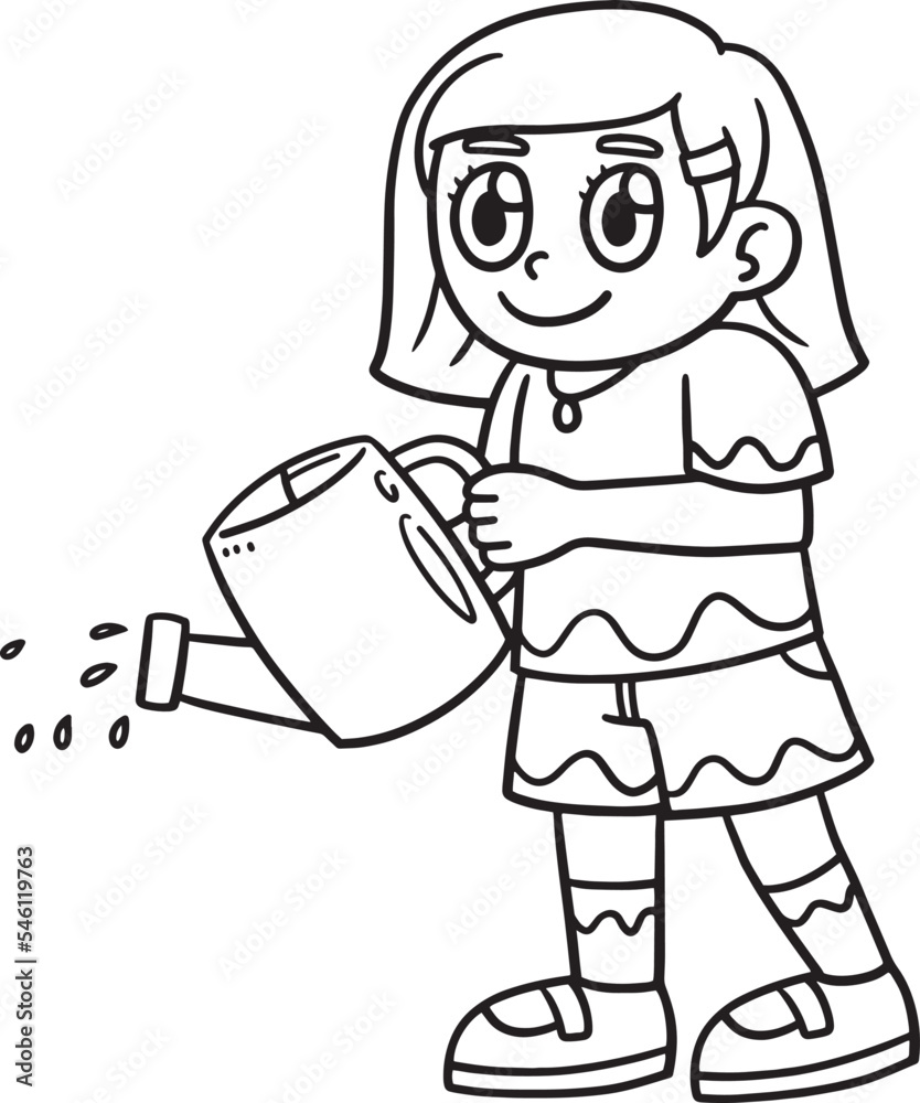 Earth Day Girl Watering Plants Isolated Coloring Earth Day Girl Watering Plants Isolated Coloring