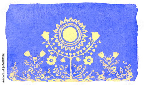 Ukraine banner. Folk pattern in the colors of the national flag of Ukraine. Peace symbol, Stop the war. Support Ukraine