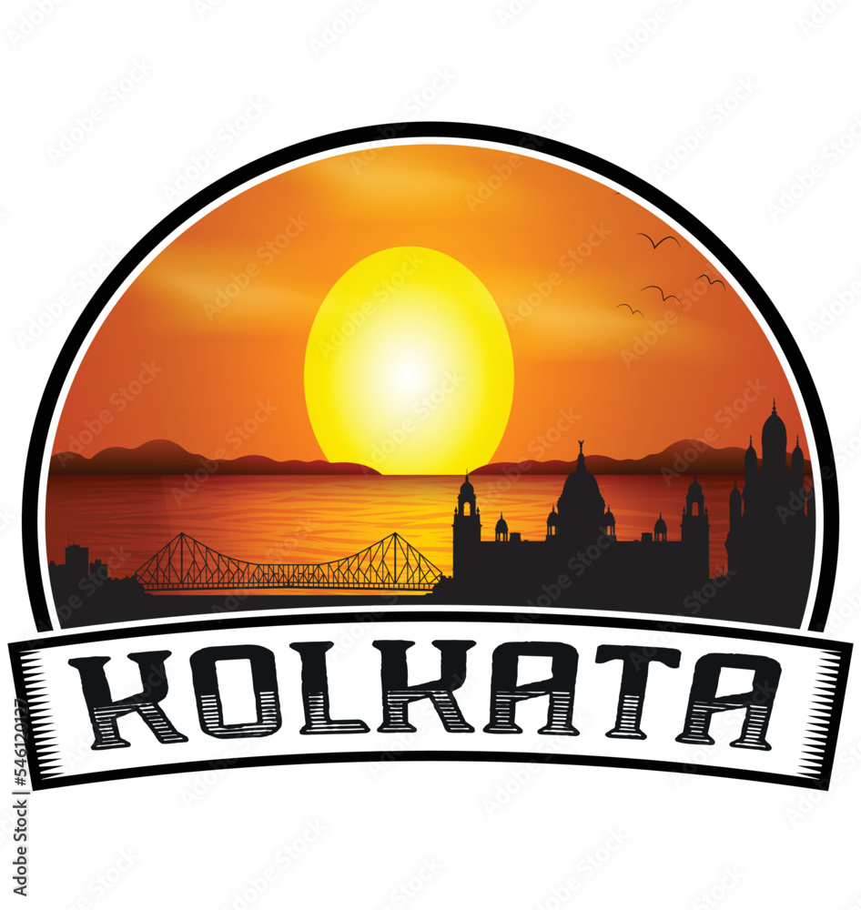 Kolkata India Skyline Sunset Travel Souvenir Sticker Logo Badge Stamp