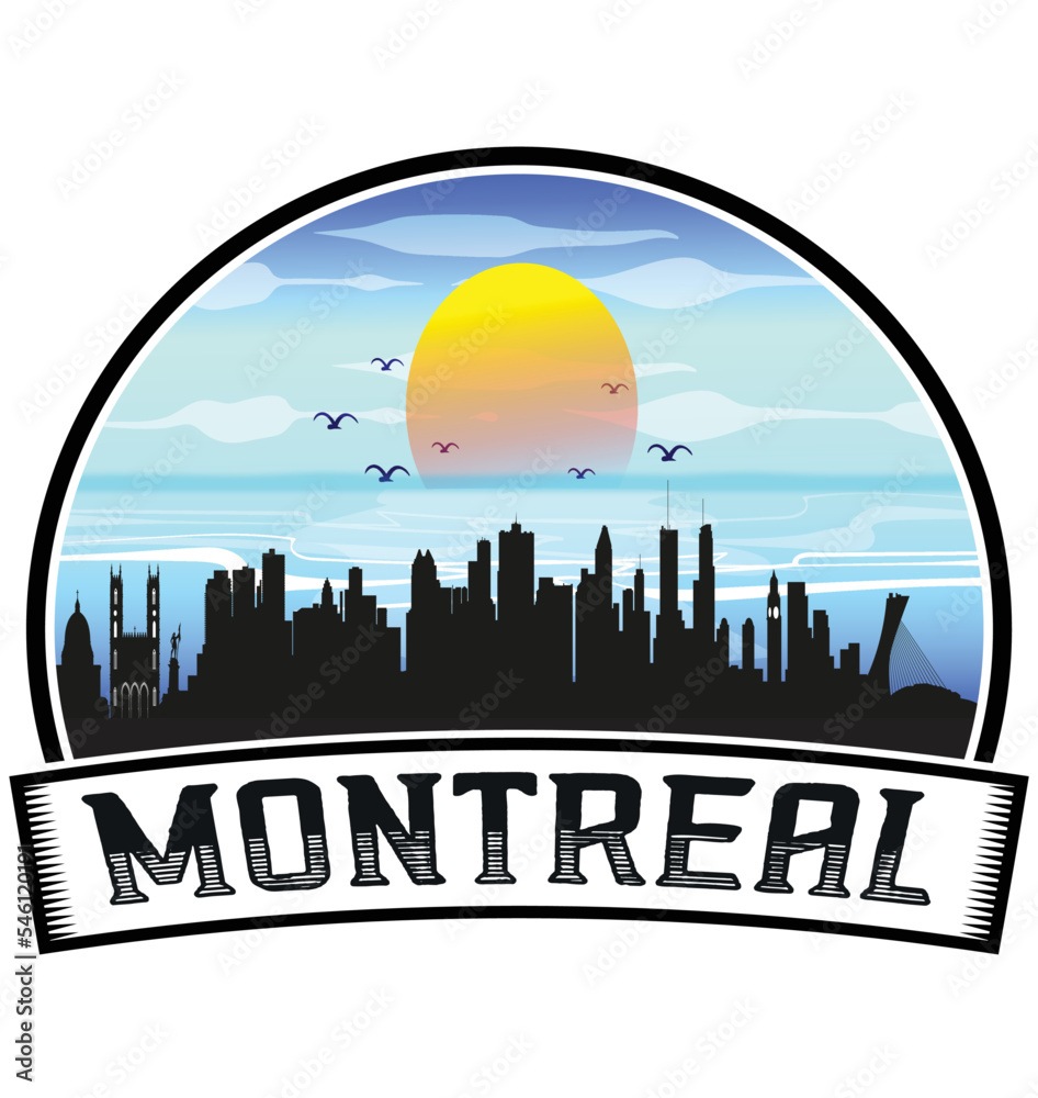 Montreal Canada Skyline Sunset Travel Souvenir Sticker Logo Badge Stamp Emblem Coat of Arms Vector Illustration EPS