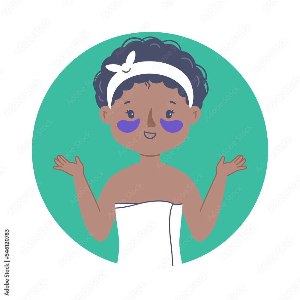 Illustration of a beautiful African American woman takes care of her facial skin and uses patches Illustration of a beautiful African American woman takes care of her facial skin and uses patches