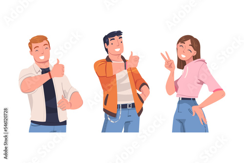 Man and Woman Character Showing Positive Hand Gesture Vector Set