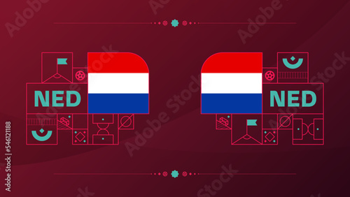 netherlands flag for 2022  Qatar world football cup tournament. isolated National team flag with geometric elements for 2022 soccer or football Vector illustration