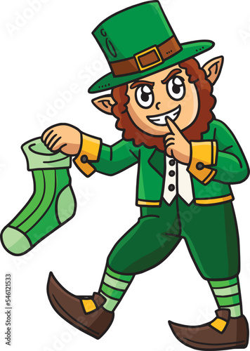 St. Patricks Day Leprechaun Holding Sock Clipart 