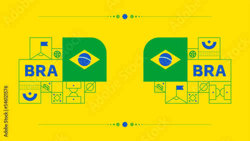 brazil flag for 2022 football cup   world Qatar tournament. isolated National team flag with geometric elements for 2022 soccer or football Vector illustration