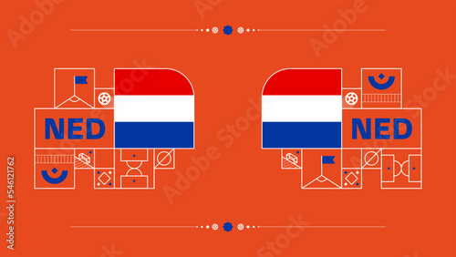 netherlands flag for 2022 football cup world, Qatar tournament. isolated National team flag with geometric elements for 2022 soccer or football Vector illustration