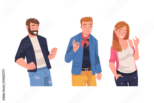 Man and Woman Character Showing Positive Hand Gesture Vector Set
