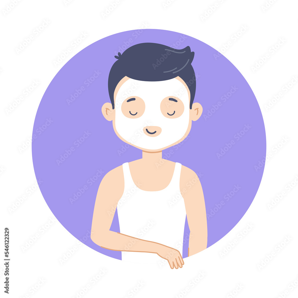 Illustration of a beautiful young man taking care of her facial skin and making a sheet mask Illustration of a beautiful young man taking care of her facial skin and making a sheet mask
