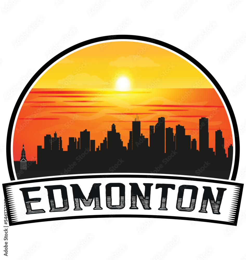 Edmonton Canada Skyline Sunset Travel Souvenir Sticker Logo Badge Stamp Emblem Coat of Arms Vector Illustration EPS