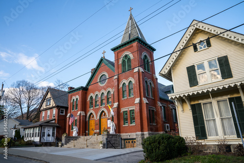 Obraz na płótnie Cold Spring, NY - USA - Nov 12, 2022 Horizontal view of Our Lady of Loretto Church, a Roman Catholic church. w salonie